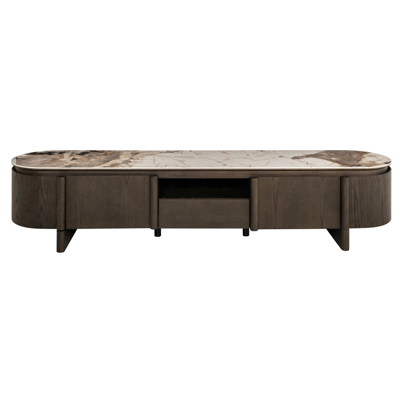 TV-Schrank Langford in Braun, Eichenfurnier & Keramikplatte, 220 cm