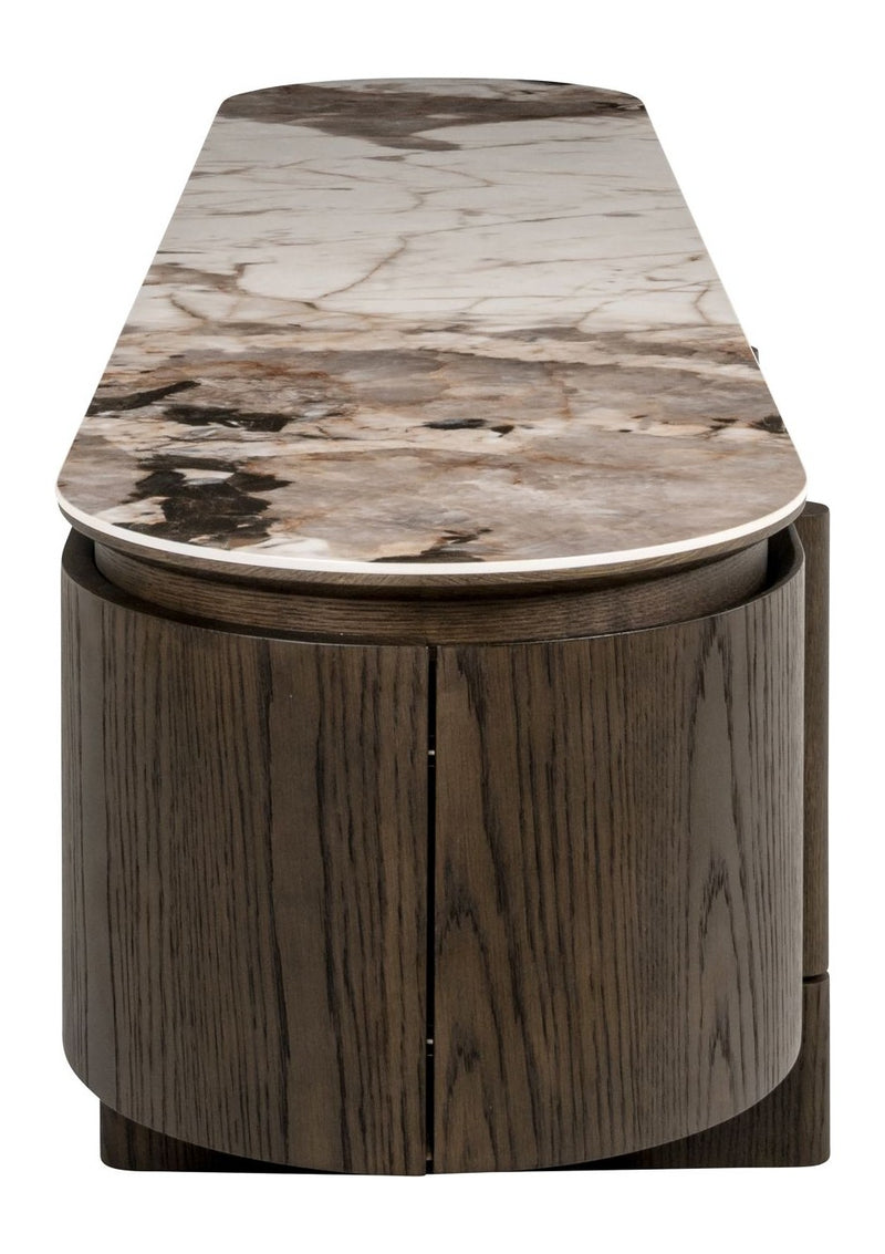 TV-Schrank Langford in Braun, Eichenfurnier & Keramikplatte, 220 cm