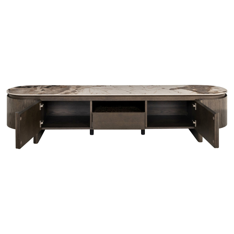 TV-Schrank Langford in Braun, Eichenfurnier & Keramikplatte, 220 cm