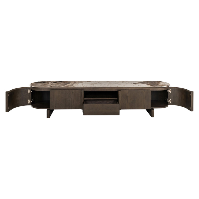 TV-Schrank Langford in Braun, Eichenfurnier & Keramikplatte, 220 cm