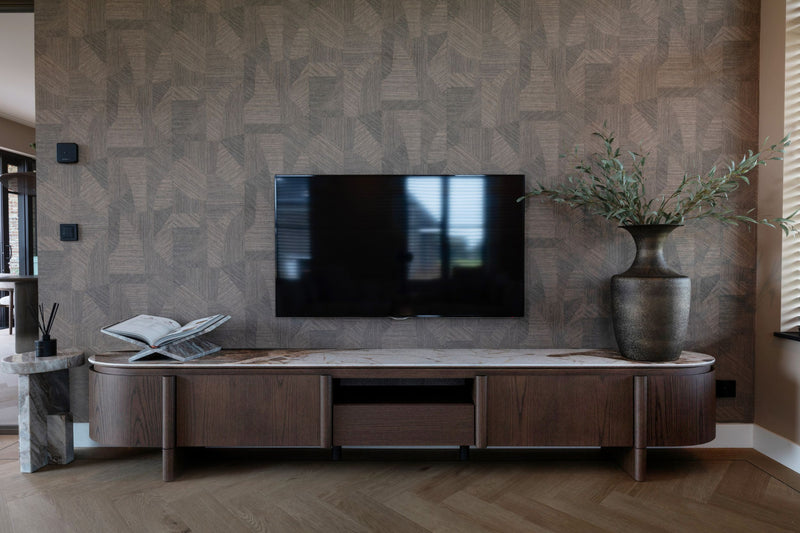 TV-Schrank Langford in Braun, Eichenfurnier & Keramikplatte, 220 cm