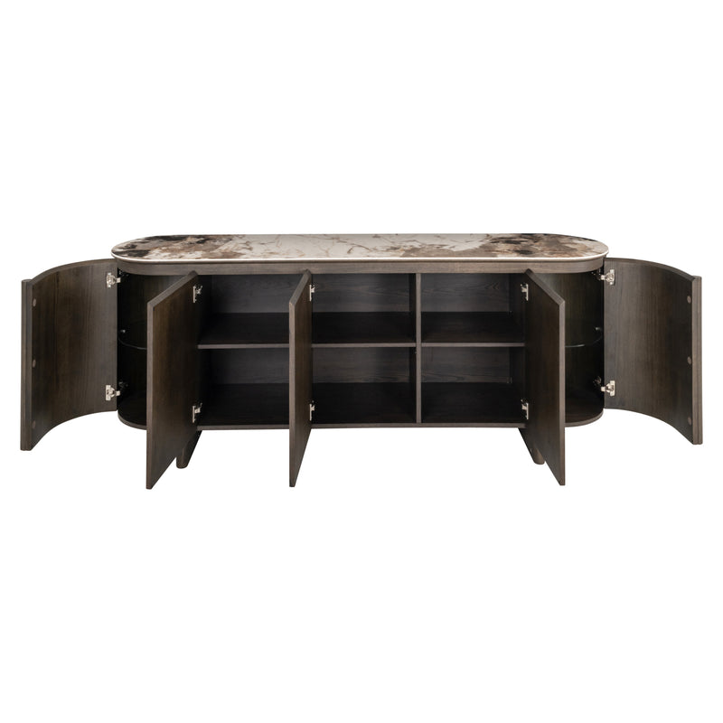 Sideboard Langford in Braun – Eichenfurnier & Keramikplatte, 200 cm