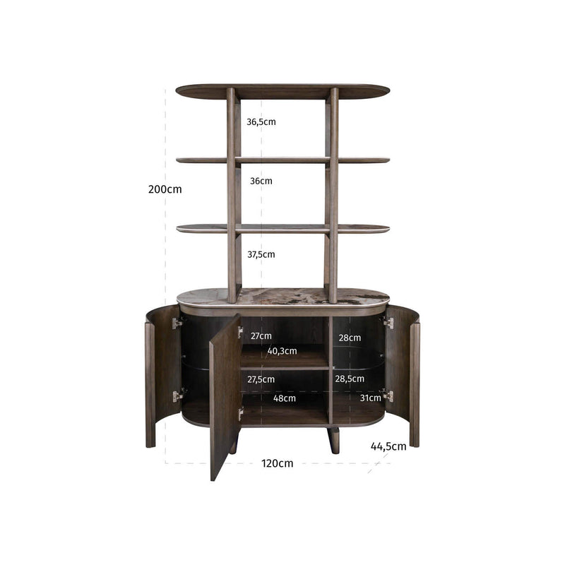 Richmond Vitrine Langford Brown, 200 cm, Eichenfurnier & Keramik