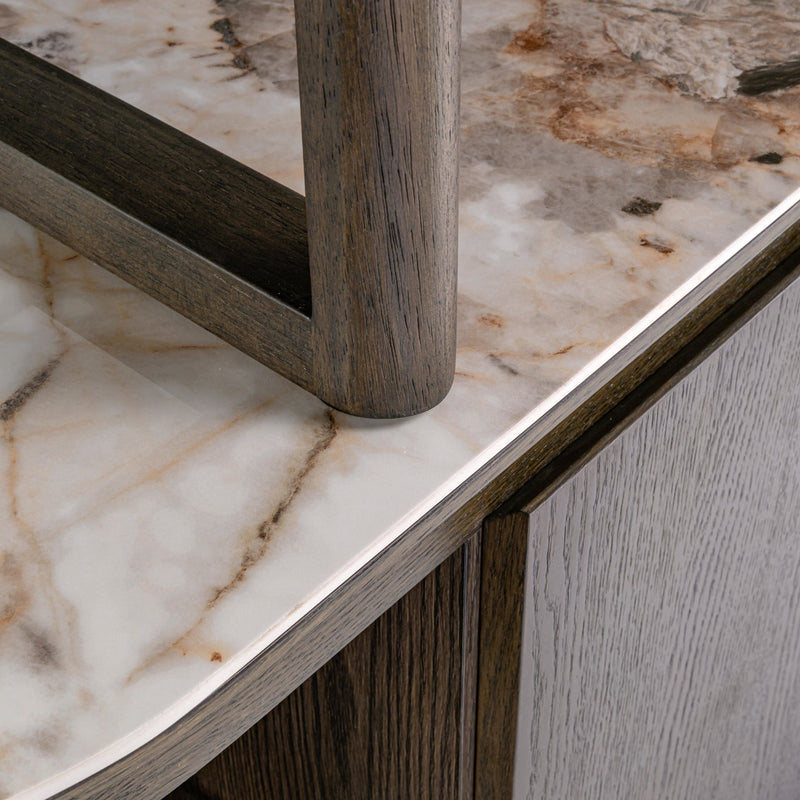 Richmond Vitrine Langford Brown, 200 cm, Eichenfurnier & Keramik