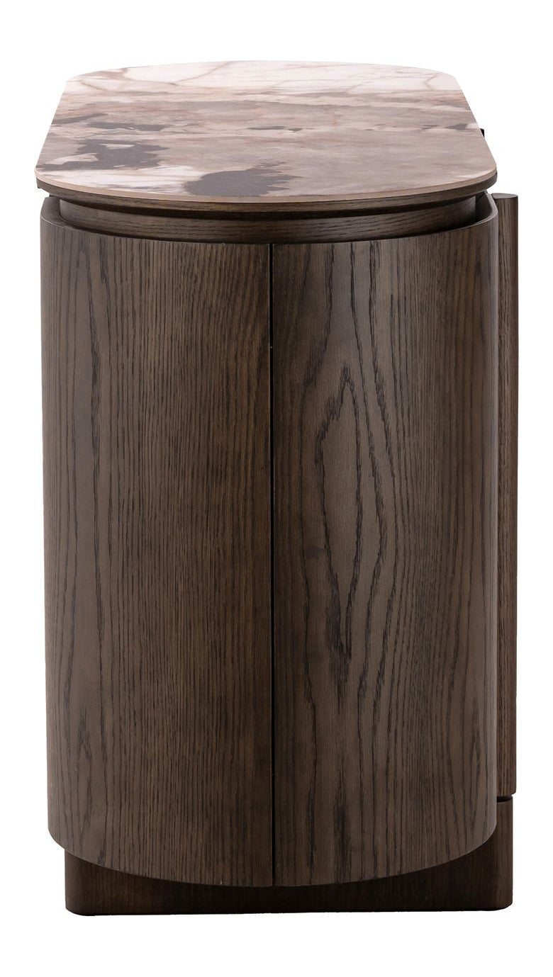 Sideboard Langford Braun, 3 Türen, Keramik-Travertin-Platte, 120 cm