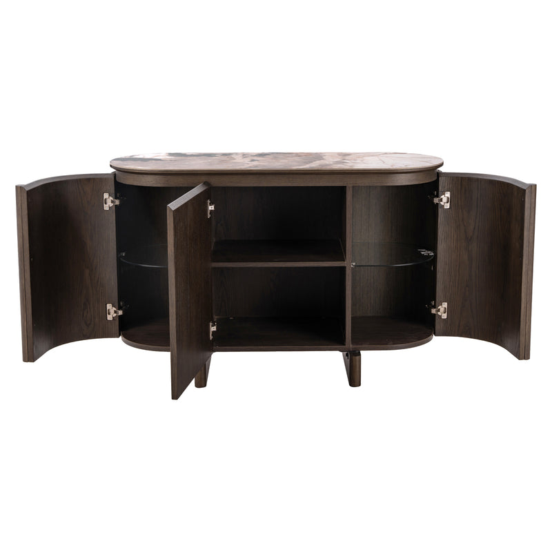 Sideboard Langford Braun, 3 Türen, Keramik-Travertin-Platte, 120 cm
