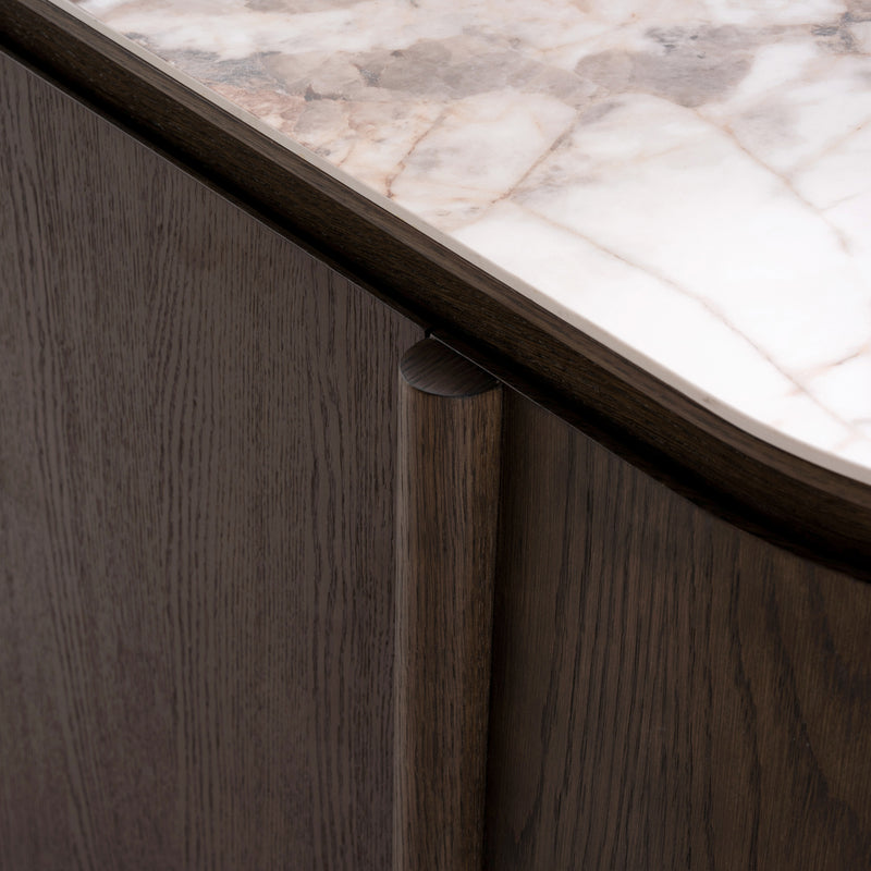 Sideboard Langford Braun, 3 Türen, Keramik-Travertin-Platte, 120 cm