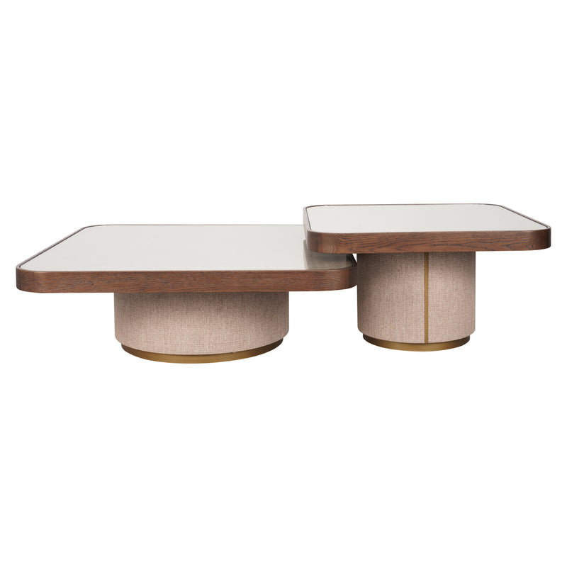 Couchtisch Willox im 2er-Set beige mit Eichenholz & Glas