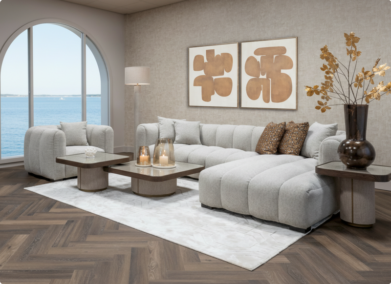 Couchtisch Willox im 2er-Set beige mit Eichenholz & Glas