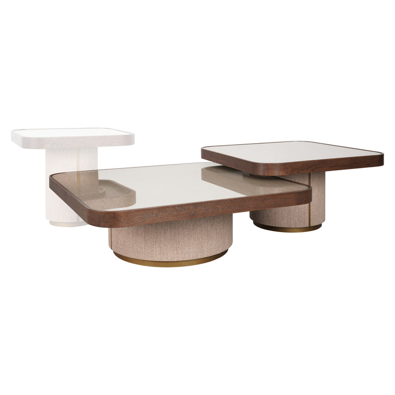 Couchtisch Willox im 2er-Set beige mit Eichenholz & Glas