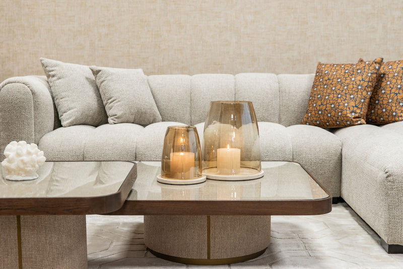 Couchtisch Willox im 2er-Set beige mit Eichenholz & Glas