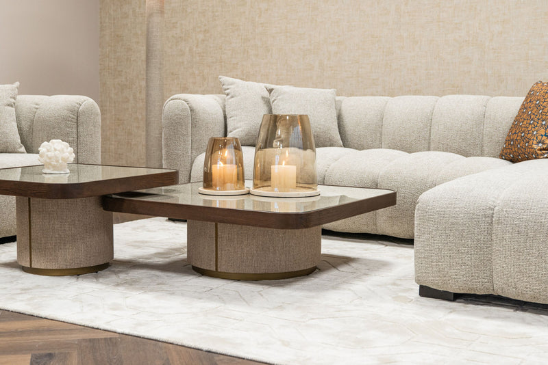 Couchtisch Willox im 2er-Set beige mit Eichenholz & Glas