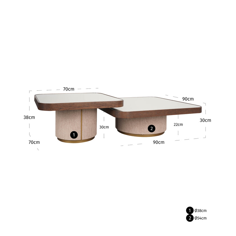 Couchtisch Willox im 2er-Set beige mit Eichenholz & Glas