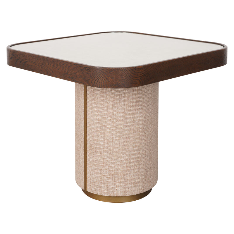Beistelltisch Willox in Beige mit Glasplatte, Eiche & Leinen