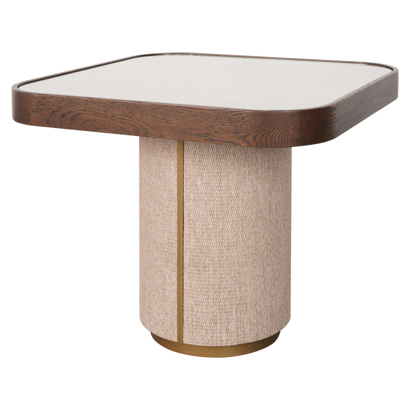Beistelltisch Willox in Beige mit Glasplatte, Eiche & Leinen