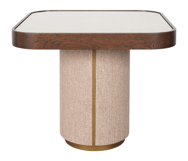 Beistelltisch Willox in Beige mit Glasplatte, Eiche & Leinen