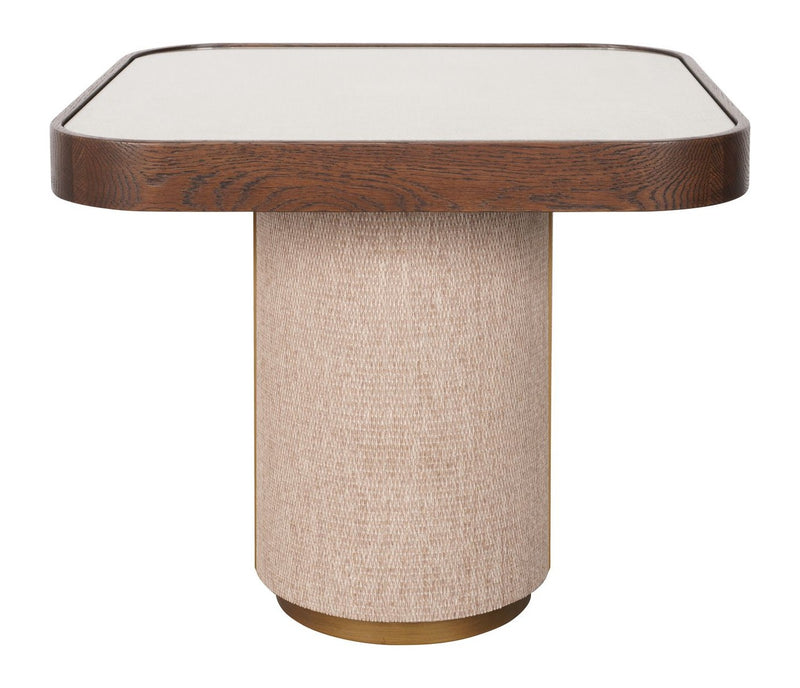 Beistelltisch Willox in Beige mit Glasplatte, Eiche & Leinen