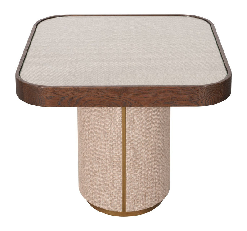 Beistelltisch Willox in Beige mit Glasplatte, Eiche & Leinen