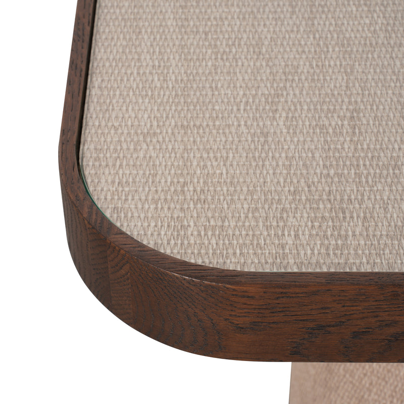 Beistelltisch Willox in Beige mit Glasplatte, Eiche & Leinen