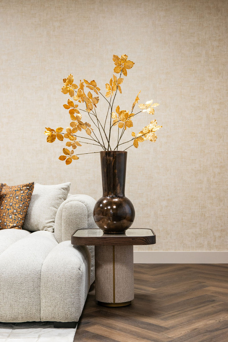 Beistelltisch Willox in Beige mit Glasplatte, Eiche & Leinen