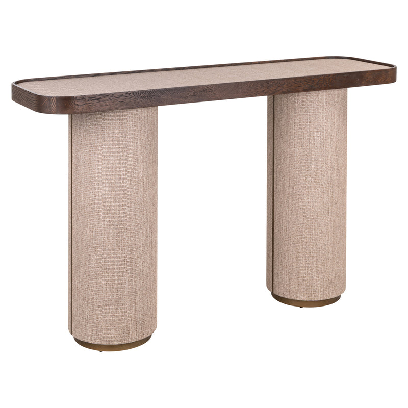 Konsole Willox beige – Eiche-Konsolentisch mit Leinen-Front, 140 cm