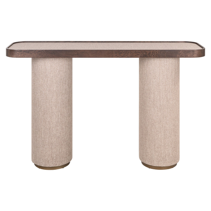 Konsole Willox beige – Eiche-Konsolentisch mit Leinen-Front, 140 cm