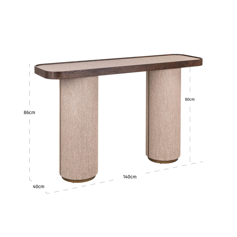 Konsole Willox beige – Eiche-Konsolentisch mit Leinen-Front, 140 cm