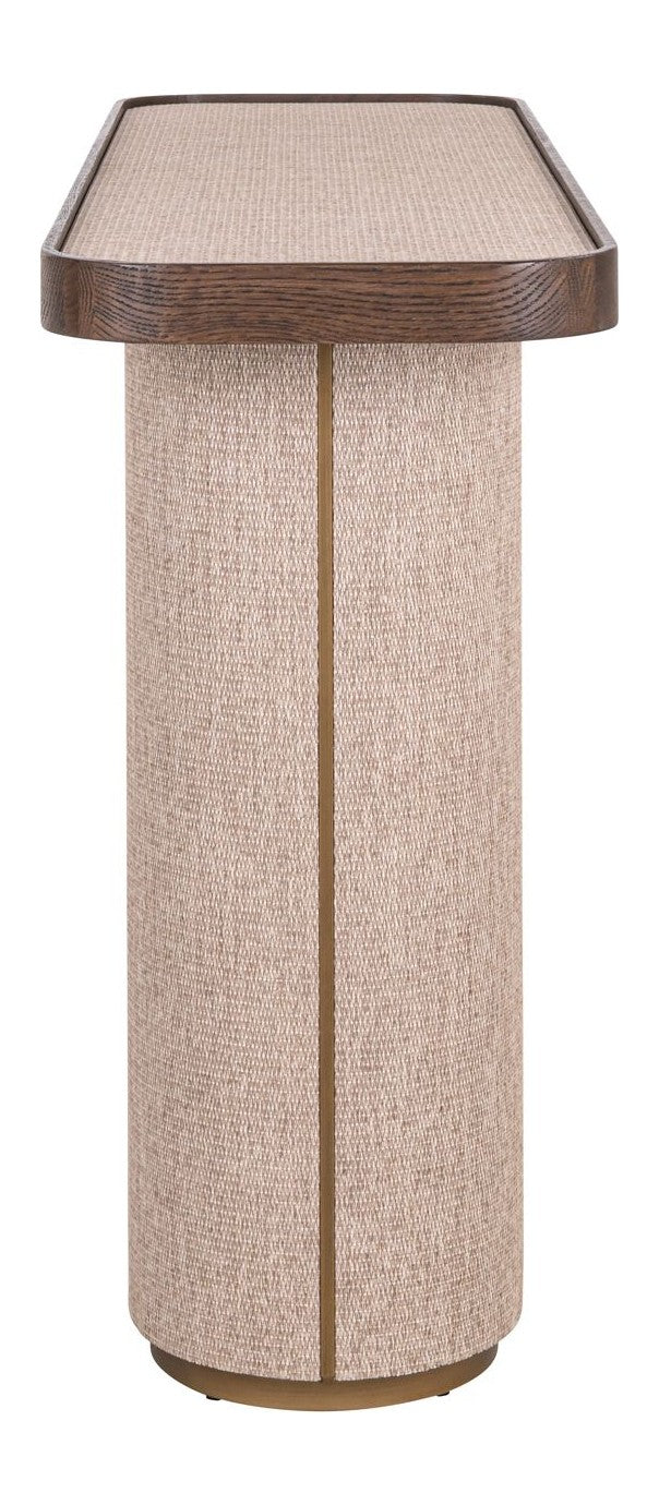Konsole Willox beige – Eiche-Konsolentisch mit Leinen-Front, 140 cm
