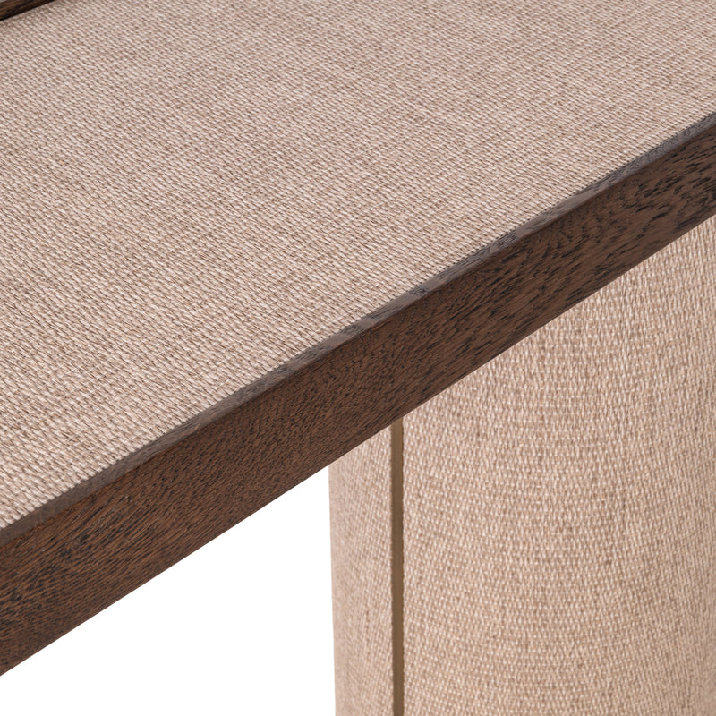 Konsole Willox beige – Eiche-Konsolentisch mit Leinen-Front, 140 cm