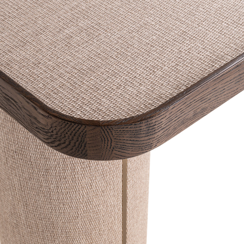 Konsole Willox beige – Eiche-Konsolentisch mit Leinen-Front, 140 cm