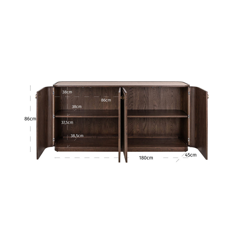 Sideboard Willox 4-türig in Beige – Eiche & Leinen, 180 cm