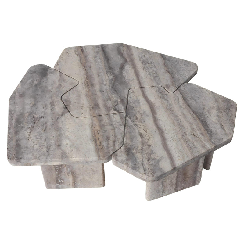 Couchtisch Westin 3er-Set Travertin grau, skulpturales Design