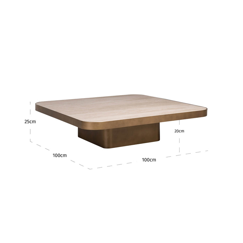 Couchtisch Claridge beige 100x100 cm - Glas, Eisen & Keramik