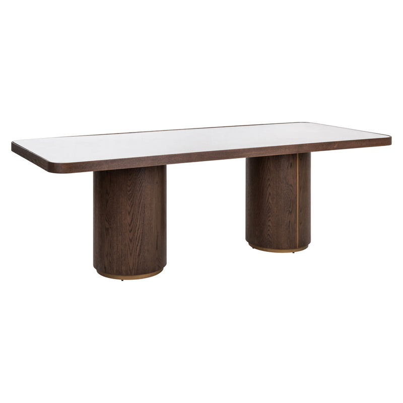 Esstisch Willox 235 cm Beige mit Glasplatte, Eiche und Metall