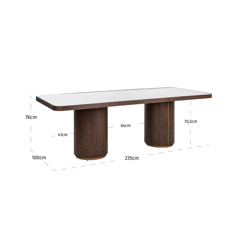 Esstisch Willox 235 cm Beige mit Glasplatte, Eiche und Metall
