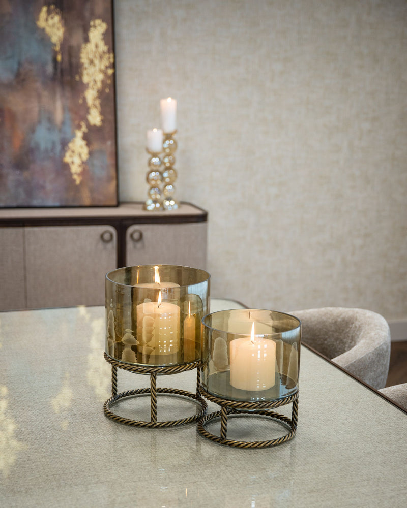 Esstisch Willox 235 cm Beige mit Glasplatte, Eiche und Metall