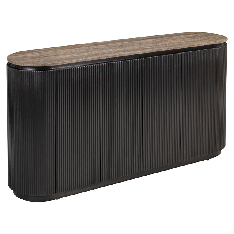 Richmond Sideboard Russo ash brown mit 4 Türen, Travertin & Messing