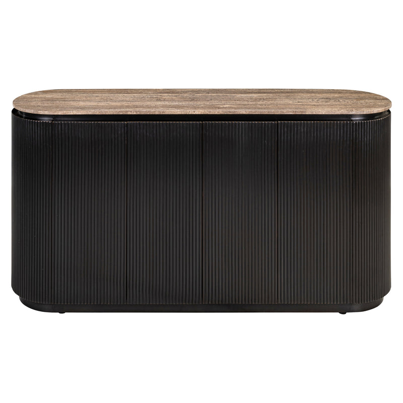 Richmond Sideboard Russo ash brown mit 4 Türen, Travertin & Messing