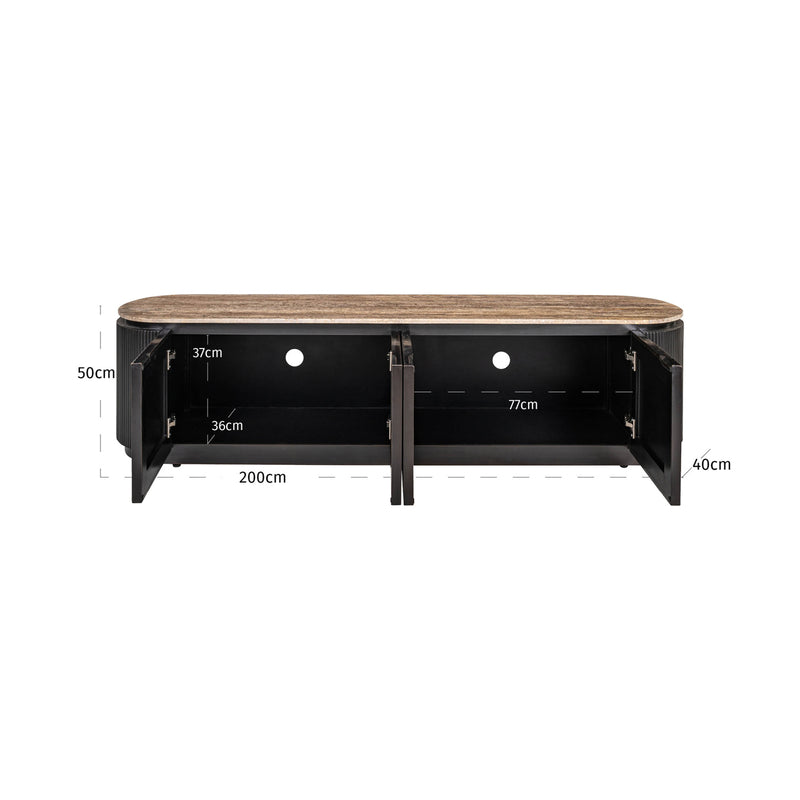 Richmond Sideboard Russo ash brown mit 4 Türen, Travertin & Messing