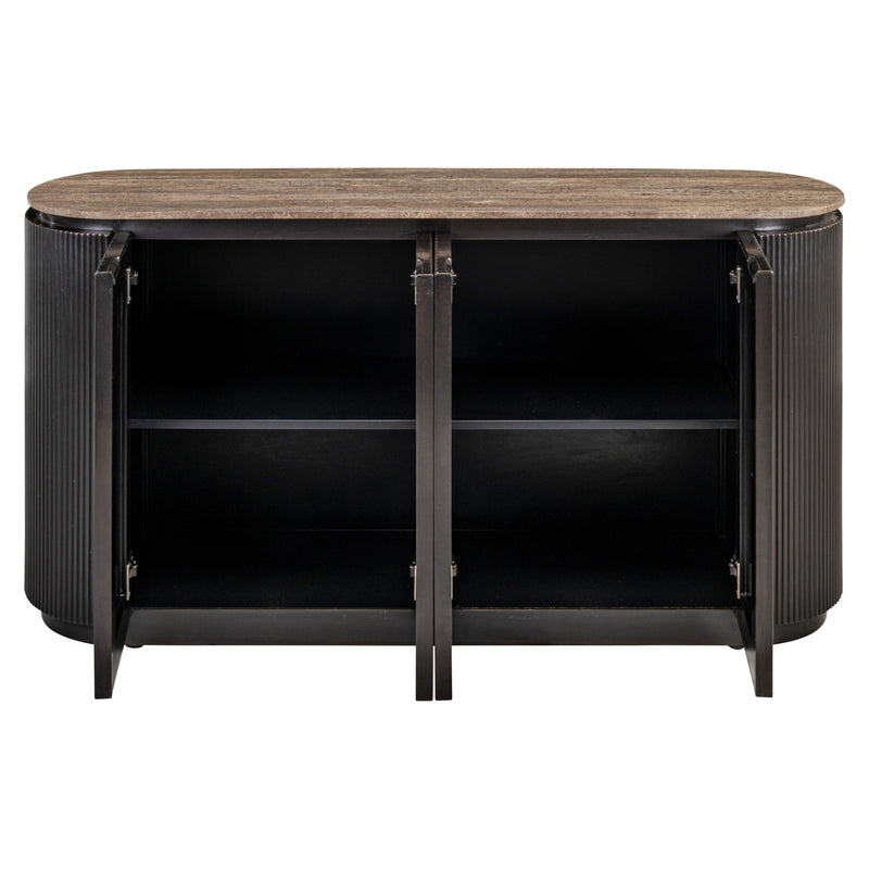 Richmond Sideboard Russo ash brown mit 4 Türen, Travertin & Messing