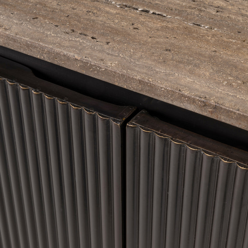 Richmond Sideboard Russo ash brown mit 4 Türen, Travertin & Messing