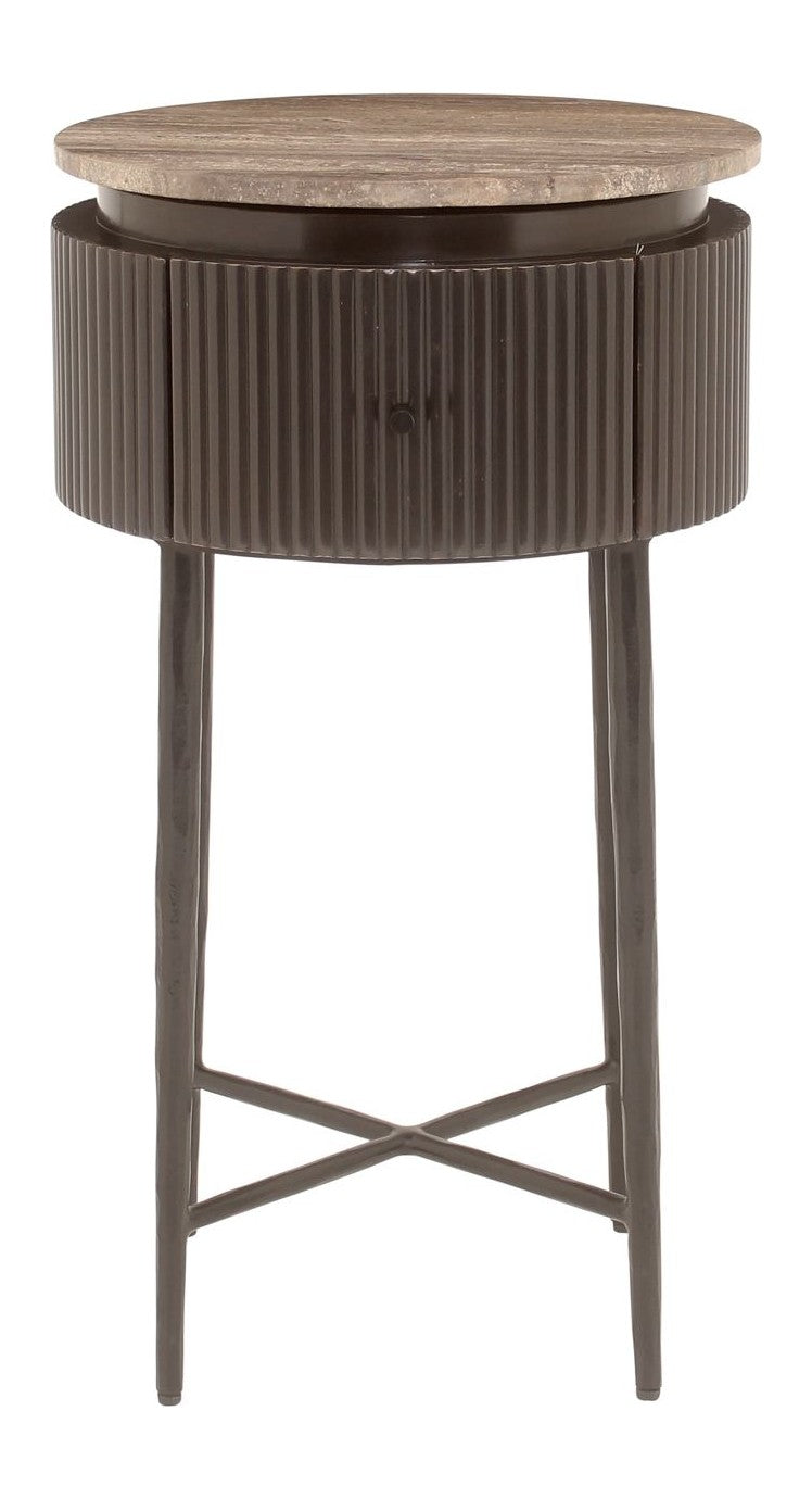 Beistelltisch Russo mit Travertin & Messing-Optik, ash brown –