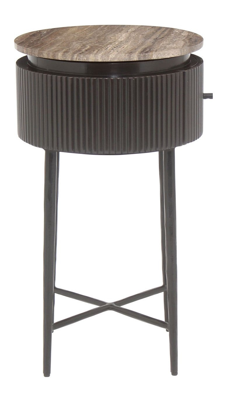 Beistelltisch Russo mit Travertin & Messing-Optik, ash brown –