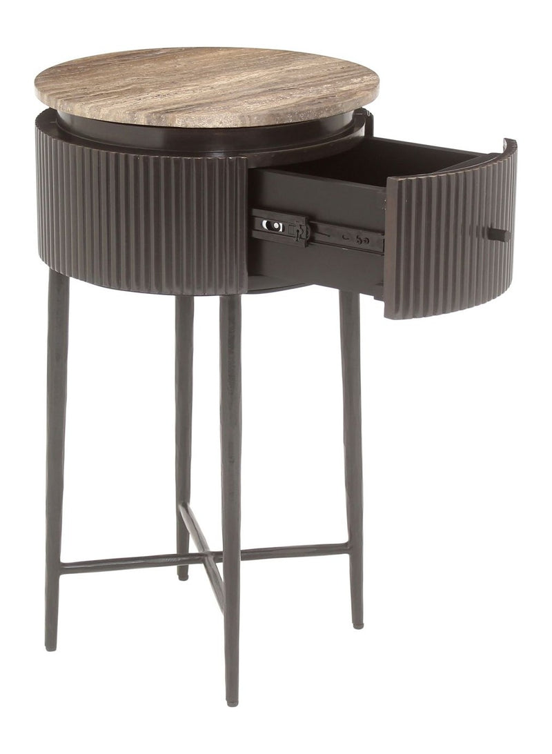 Beistelltisch Russo mit Travertin & Messing-Optik, ash brown –