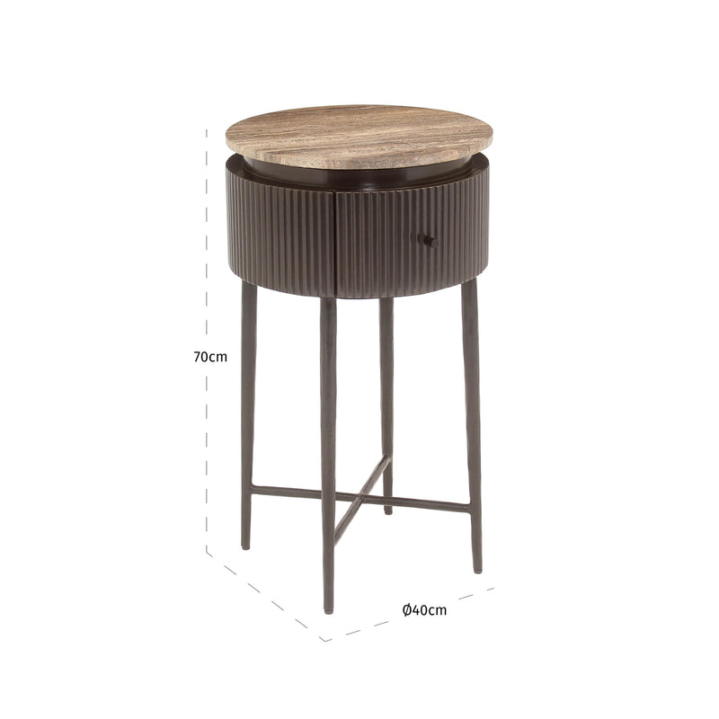Beistelltisch Russo mit Travertin & Messing-Optik, ash brown –