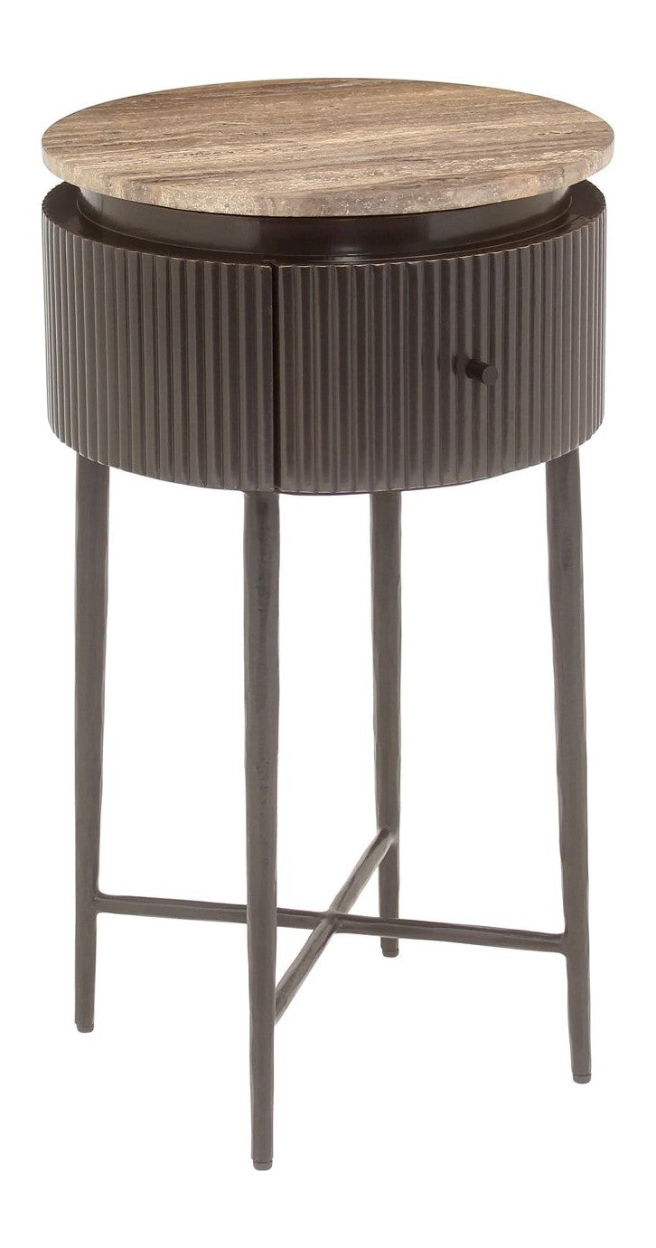 Beistelltisch Russo mit Travertin & Messing-Optik, ash brown –