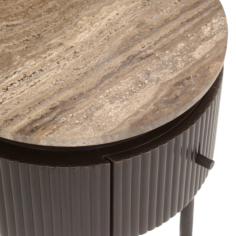 Beistelltisch Russo mit Travertin & Messing-Optik, ash brown –