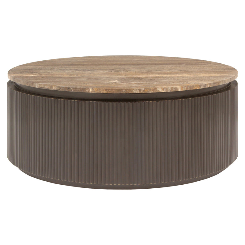 Couchtisch Russo rund, Ø90 cm, Travertin & Messing, ash brown