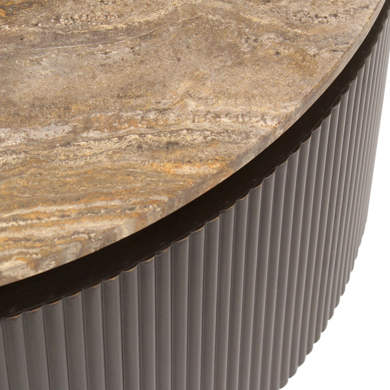 Couchtisch Russo rund, Ø90 cm, Travertin & Messing, ash brown