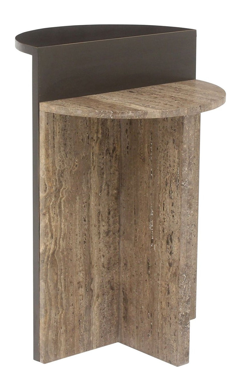 Beistelltisch Russo mit Travertin-Platte, Messing-Akzente, ash brown
